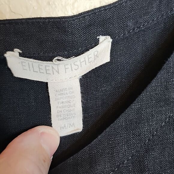 Eileen Fisher Organic Linen Short Sleeve Classic Black Shift Dress Medium - Picture 4 of 7